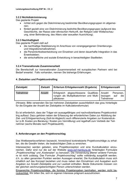 Leistungsbeschreibung - ESF in Hamburg