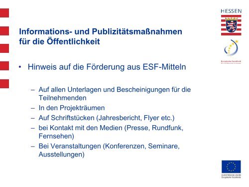 Präsentation zur Öffentlichkeitsarbeit - ESF Hessen