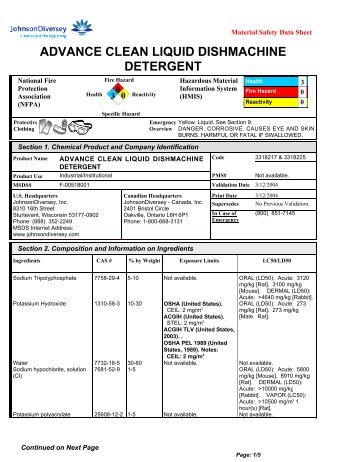 advance clean liquid dishmachine detergent - CleanEasier.com A ...