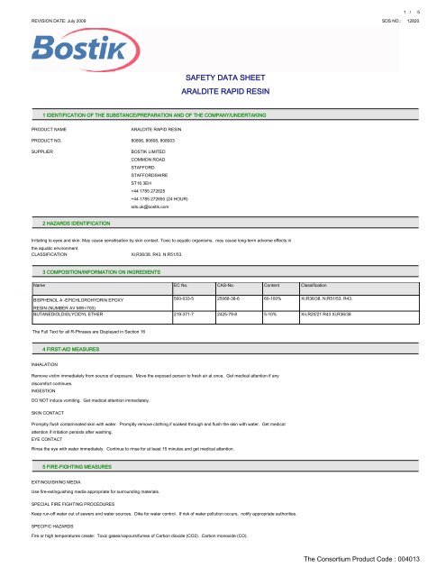 safety data sheet araldite rapid resin - The Consortium Care