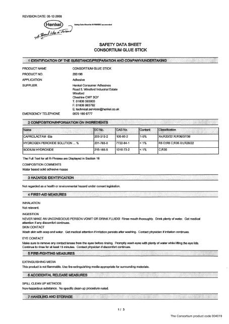 SAFETY DATA SHEET CONSORTIUM GLUE STICK - The Consortium