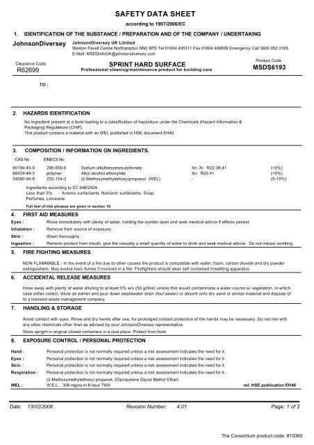 SAFETY DATA SHEET - The Consortium Education