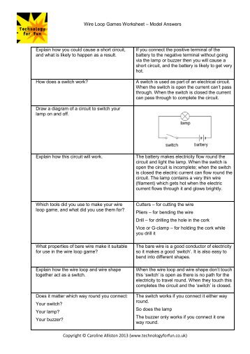 Wire Loop Games Worksheet