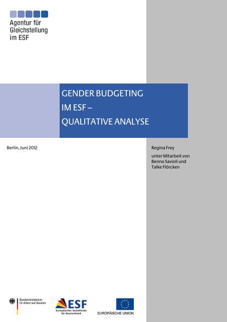 Gender Budgeting im ESF - Qualitative Analyse - Agentur für ...