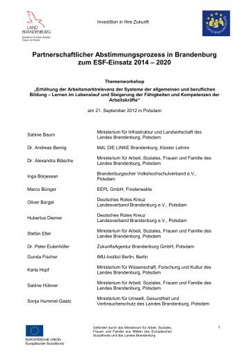 Teilnehmerliste-WS LLL - ESF in Brandenburg