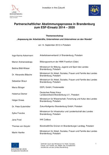 Teilnehmerinnen und Teilnehmer - ESF in Brandenburg