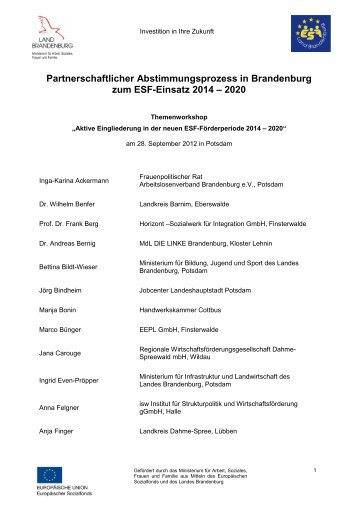 Partnerschaftlicher Abstimmungsprozess in Brandenburg zum ESF