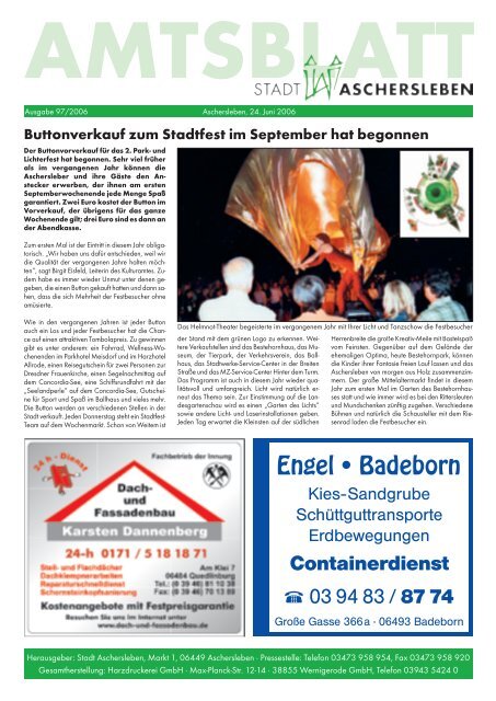 Buttonverkauf zum Stadtfest im September hat ... - Aschersleben