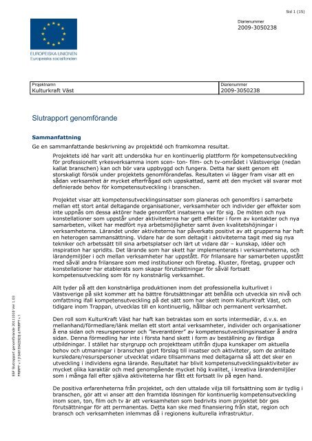 Slutrapport Kulturkraft Väst.pdf - Svenska ESF-rådet