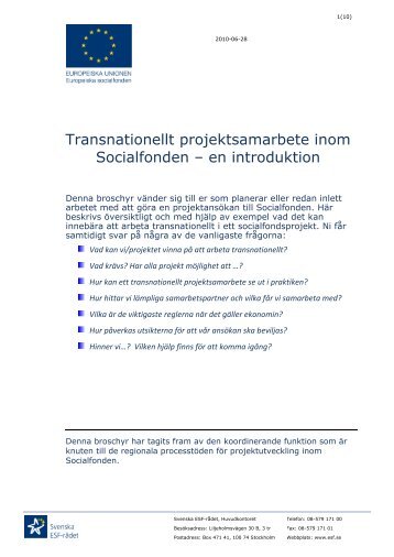 Transnationellt projektsamarbete inom Socialfonden – en introduktion