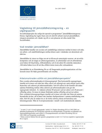 Vägledning till jämställdhetsintegrering - Svenska ESF-rådet