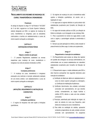 regulamento dos regimes de mudança de curso, transferência e