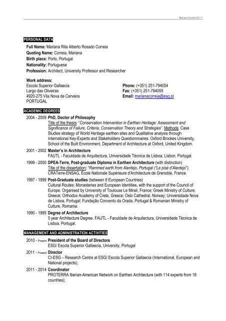 Download do CV - Escola Superior Gallaecia
