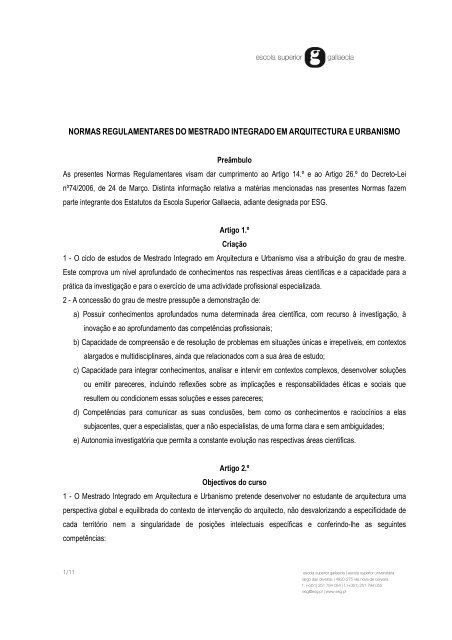 Normas Regulamentares do Mestrado Integrado em Arquitetura e ...