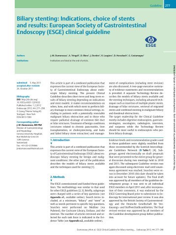 Biliary stenting: Indications, choice of stents and results ... - ESGE