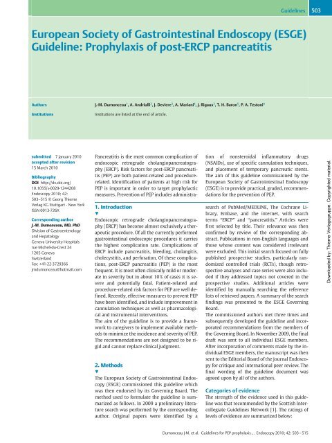 (ESGE) Guideline: Prophylaxis of post-ERCP ... - ResearchGate