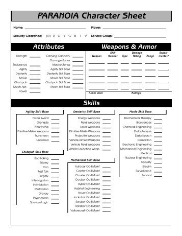 PARANOIA Character Sheet - ESG Labs