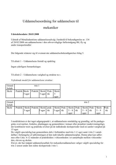 Uddannelsesordning for uddannelsen til mekaniker