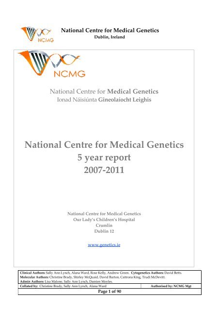 A 5-year Report of the National Center for Medical Genetics, Dublin