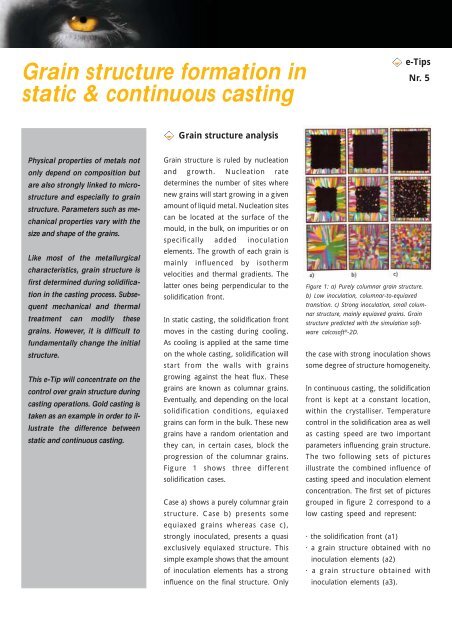 Grain Structure Formation in Static & Continuous Casting - ESI