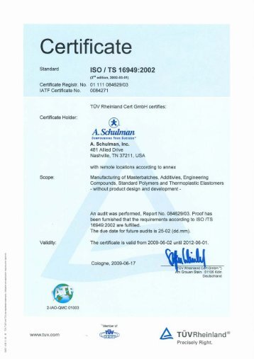 Certificate - A. Schulman