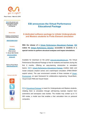 Virtual Performance Education - ESI Group