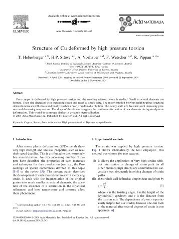 Structure of Cu deformed by high pressure torsion - Erich Schmid ...