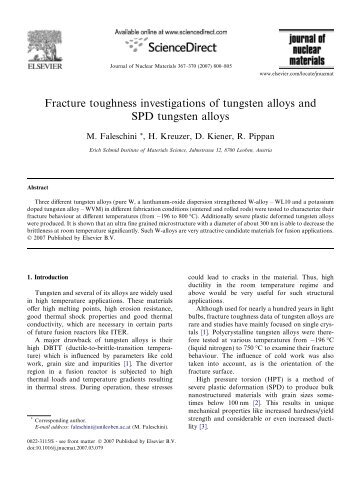 Fracture toughness investigations of tungsten alloys and SPD ...