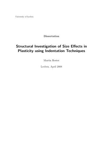 Structural Investigation of Size Effects in Plasticity using Indentation ...