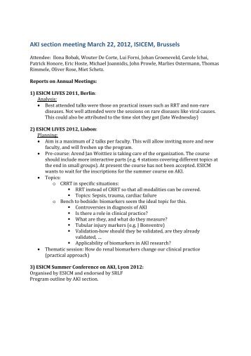 AKI section meeting March 22, 2012, ISICEM, Brussels - ESICM