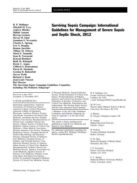 Surviving Sepsis Campaign International Guidelines For Esicm