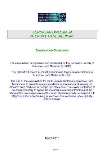 european diploma in intensive care medicine examination ... - ESICM