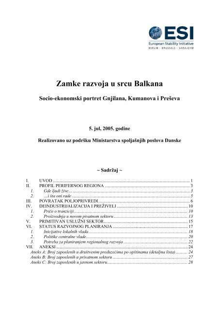 Zamke razvoja u srcu Balkana - ESI