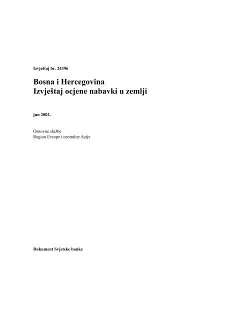 Bosna i Hercegovina Izvjełtaj ocjene nabavki u zemlji - ESI