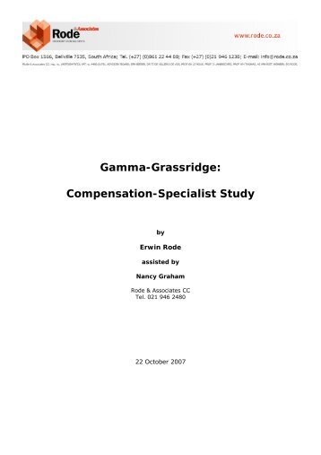 Gamma-Grassridge: Compensation-Specialist Study - Eskom