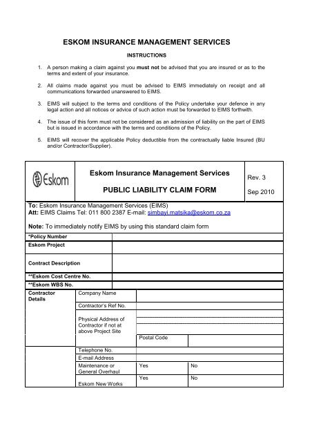 Third Party Liability Claim Form Eskom