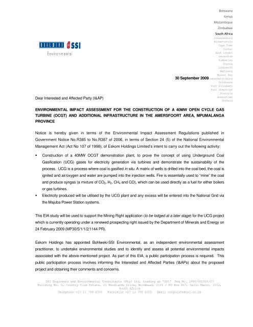 Appendix D2 - Correspondence sent to I&APs - Eskom