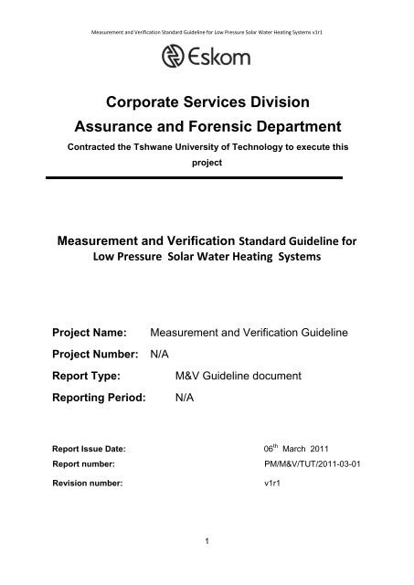 Mu0026amp;V Solar Water Heating Guideline - Eskom