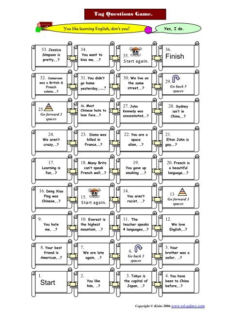 Tag Question board game. - ESL Galaxy