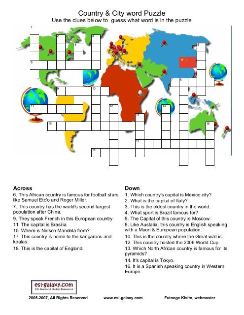 Country &amp; City word Puzzle - ESL Galaxy