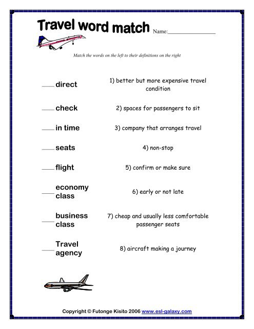 Travel word Match - ESL Galaxy