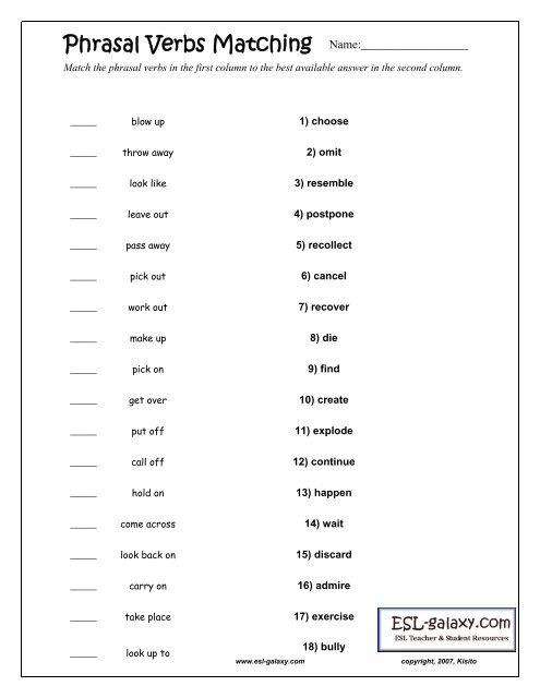 Match the verbs to their meanings