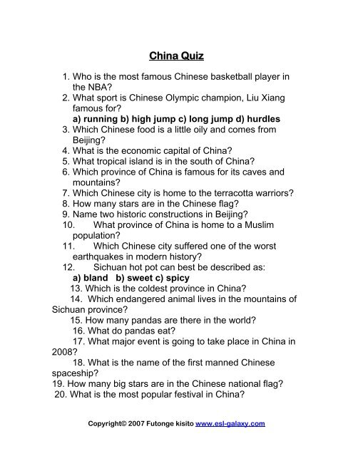 Efl China Quiz Worksheet Esl Galaxy Efl China Quiz Worksheet Esl Galaxy