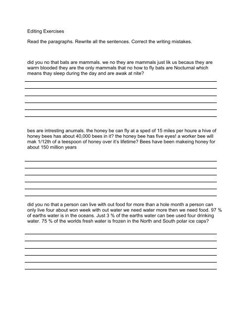 Editing Exercises Read The Paragraphs Rewrite All
