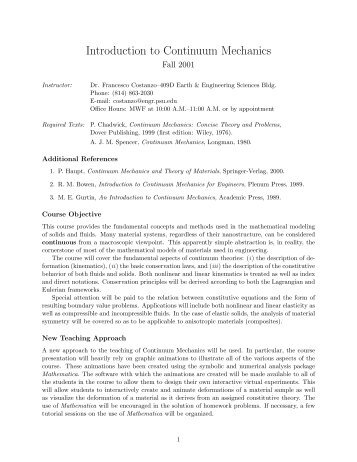 Introduction to Continuum Mechanics - Engineering Science and ...