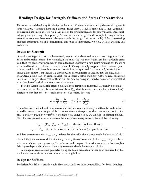 Bending: Design for Strength, Stiffness and Stress Concentrations