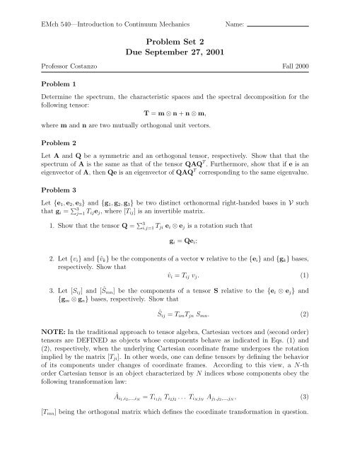 Problem Set 2 Due September 27, 2001