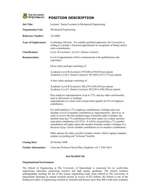 POSITION DESCRIPTION - Department of Engineering Science and ...