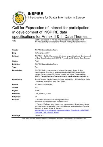 Call for Expression of Interest for participation in ... - Inspire - Europa