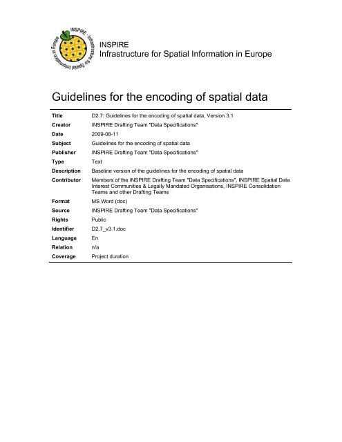 D2.7: Guidelines for the encoding of spatial data ... - Inspire - Europa